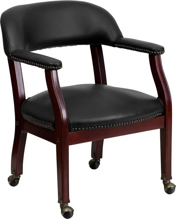 Silkeborg Black Vinyl Luxurious Conference Chair w/Casters iHome Studio