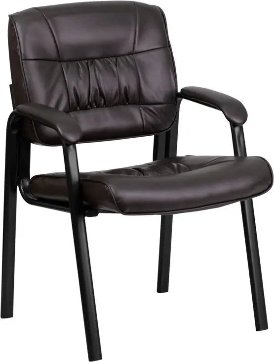 Silkeborg Brown Leather Executive Side Reception/Guest Chair w/Black Frame iHome Studio