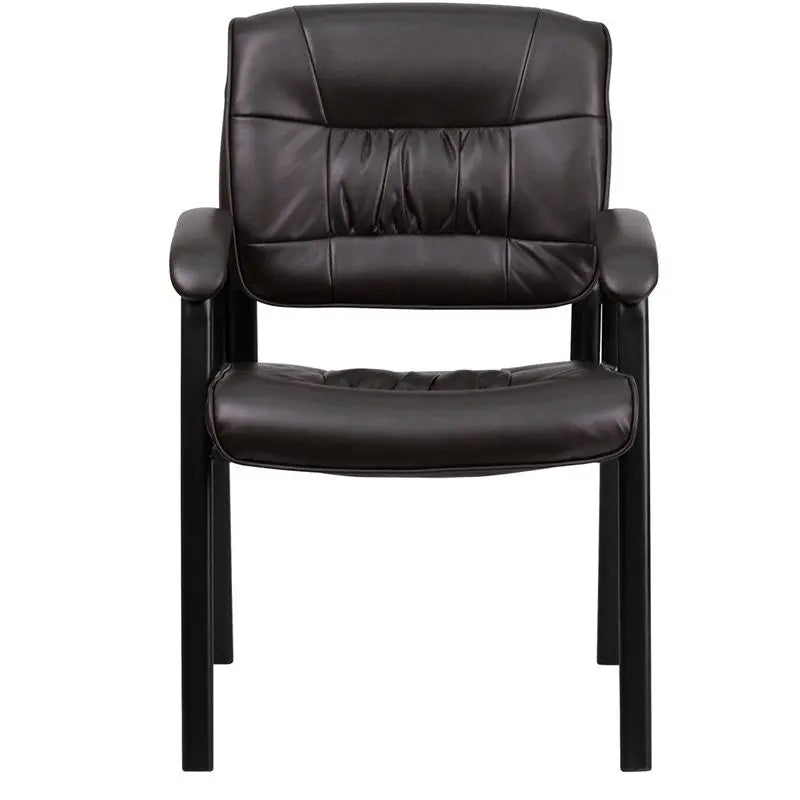 Silkeborg Brown Leather Executive Side Reception/Guest Chair w/Black Frame iHome Studio