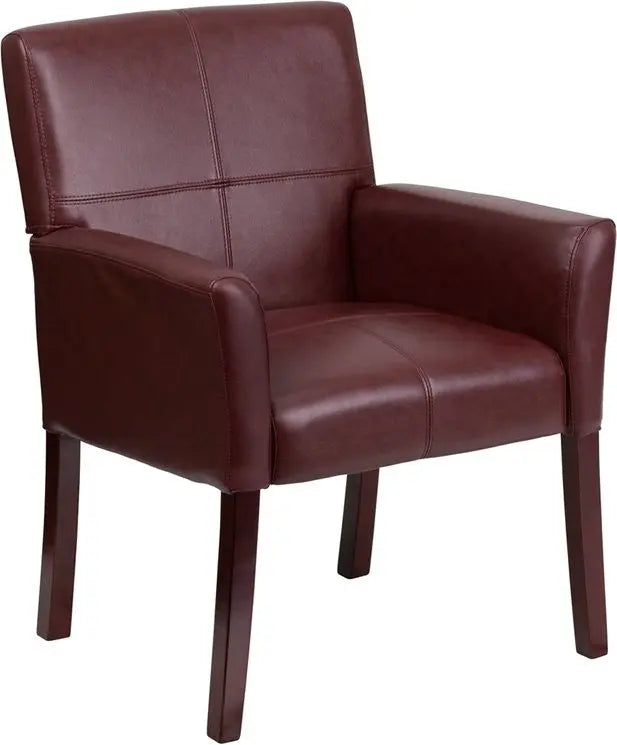 Silkeborg Burgundy Leather Executive Side Reception/Guest Chair w/Mahogany Legs iHome Studio