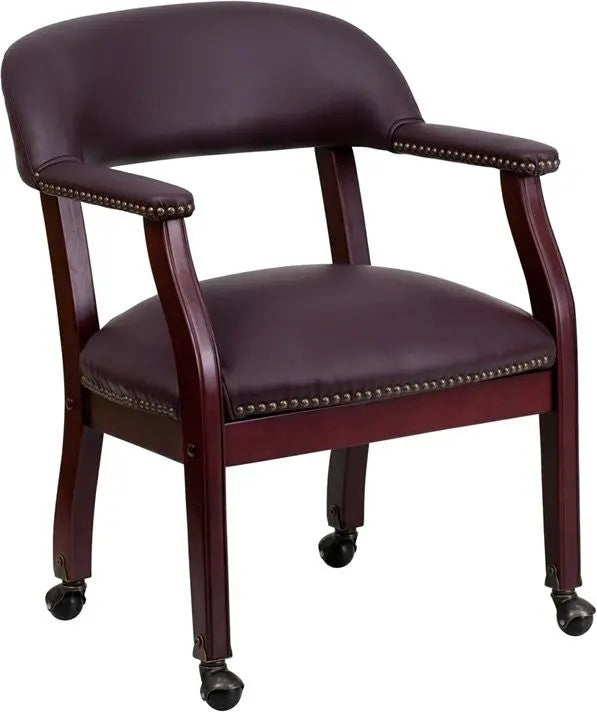 Silkeborg Burgundy Top Grain Leather Conference Chair w/Casters iHome Studio