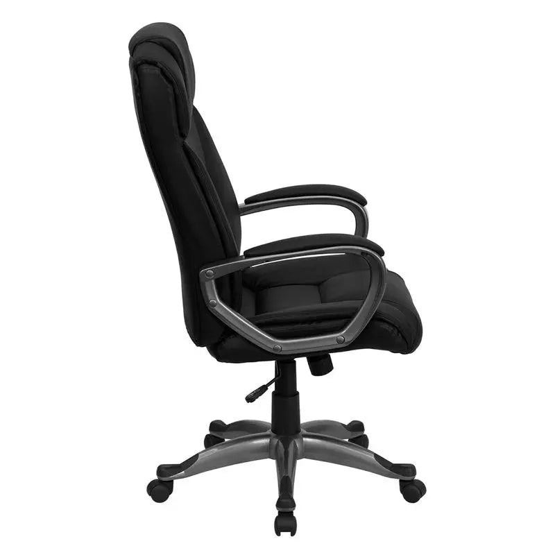 Silkeborg High-Back Black Leather Executive Swivel Chair w/Arms Built in Lumbar iHome Studio