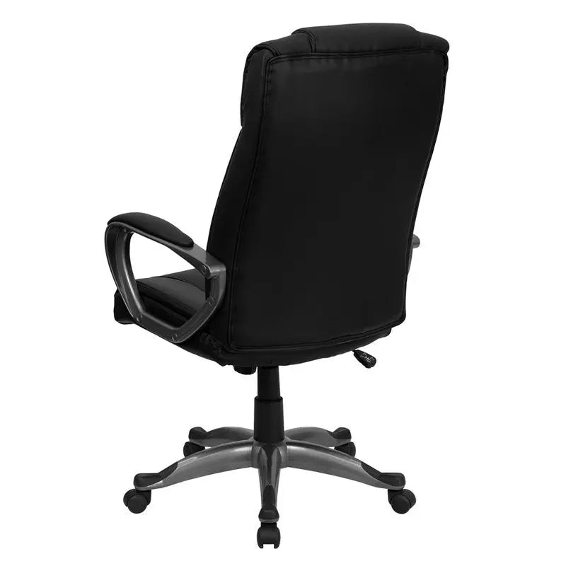 Silkeborg High-Back Black Leather Executive Swivel Chair w/Arms Built in Lumbar iHome Studio
