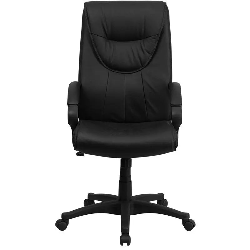 Silkeborg High-Back Black Leather & Comfort Executive Swivel Chair w/Arms iHome Studio