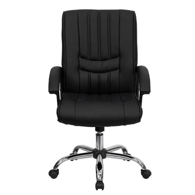 Silkeborg Mid-Back Black Leather Swivel Manager's Chair w/Arms iHome Studio