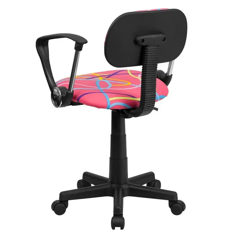 Silkeborg Multi-Colored Swirl Printed Pink Swivel Home/Office Task Chair w/Arms iHome Studio