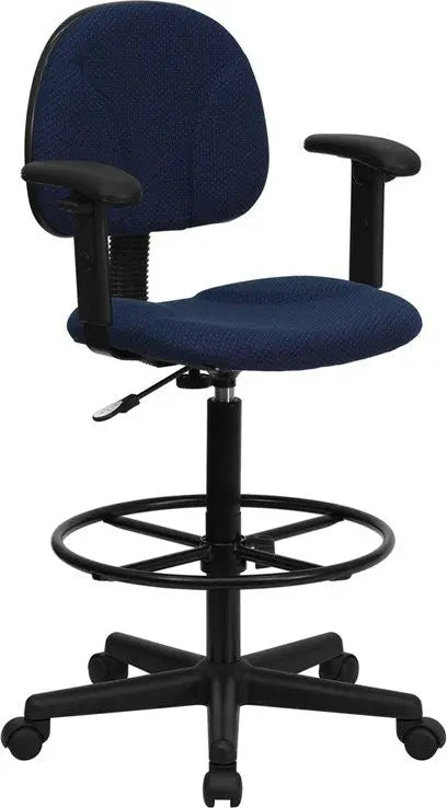 Silkeborg Navy Blue Patterned Fabric Professional Drafting Chair w/Adj Arms iHome Studio