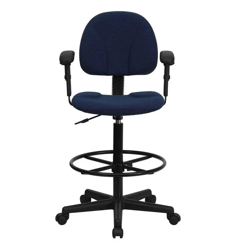 Silkeborg Navy Blue Patterned Fabric Professional Drafting Chair w/Adj Arms iHome Studio
