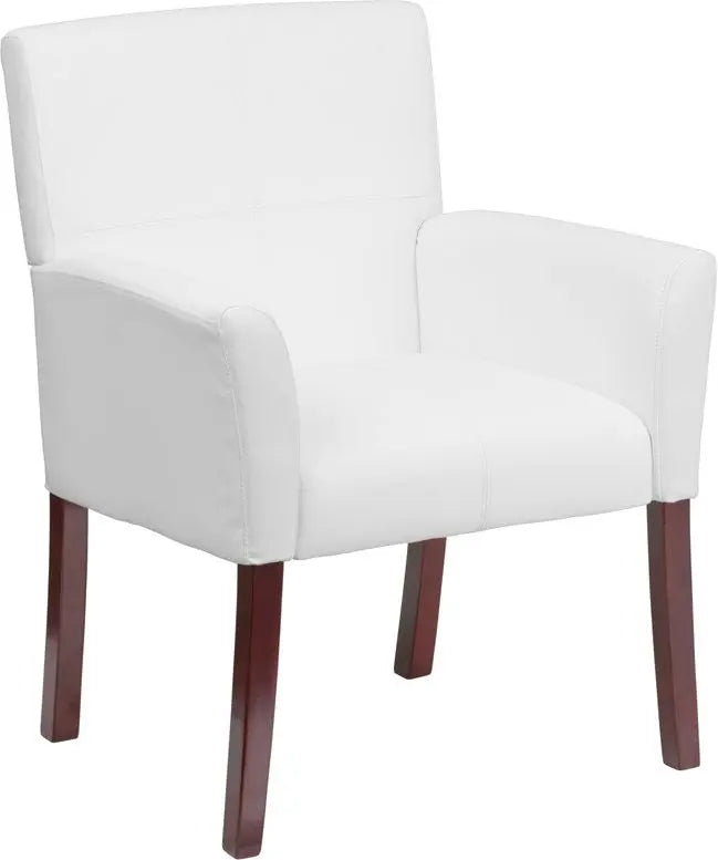 Silkeborg White Leather Executive Side Reception/Guest Chair w/Mahogany Legs iHome Studio