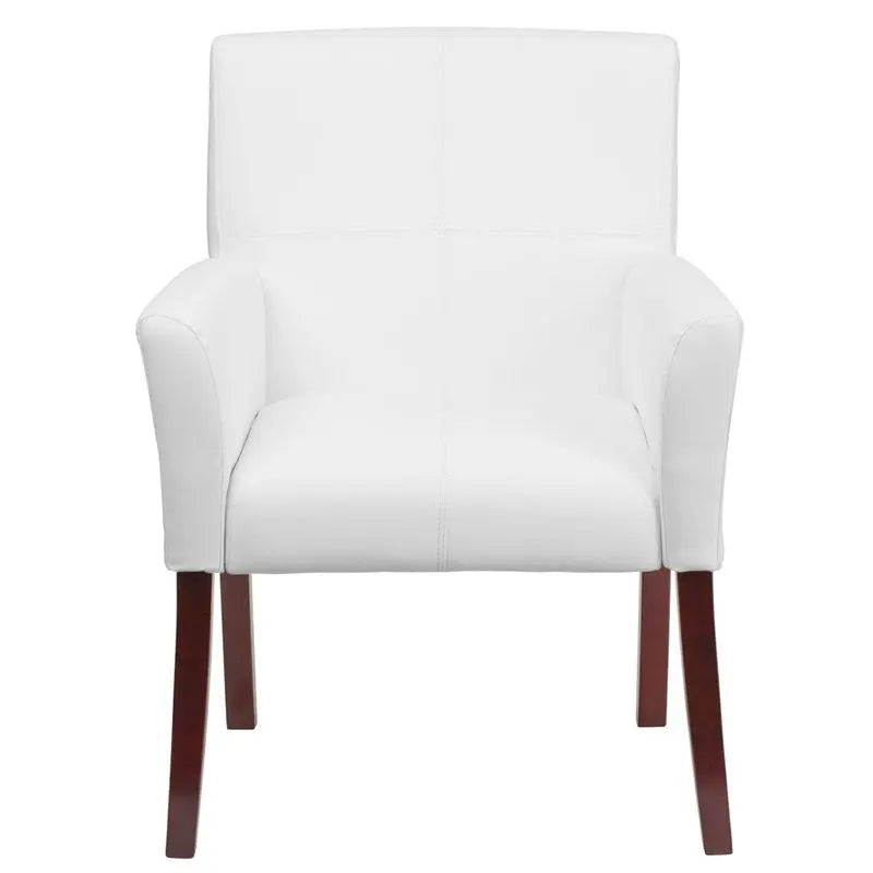 Silkeborg White Leather Executive Side Reception/Guest Chair w/Mahogany Legs iHome Studio
