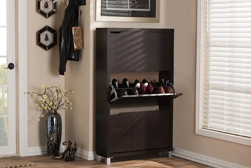 Simms Dark Brown Modern Shoe Cabinet iHome Studio