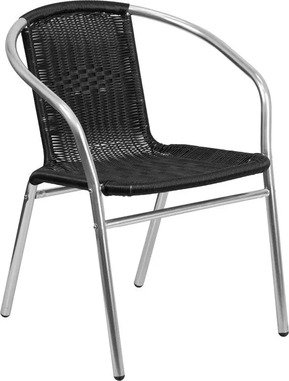 Skovde Aluminum and Black Rattan Stack Chair for Patio/Bar/Restaurant iHome Studio