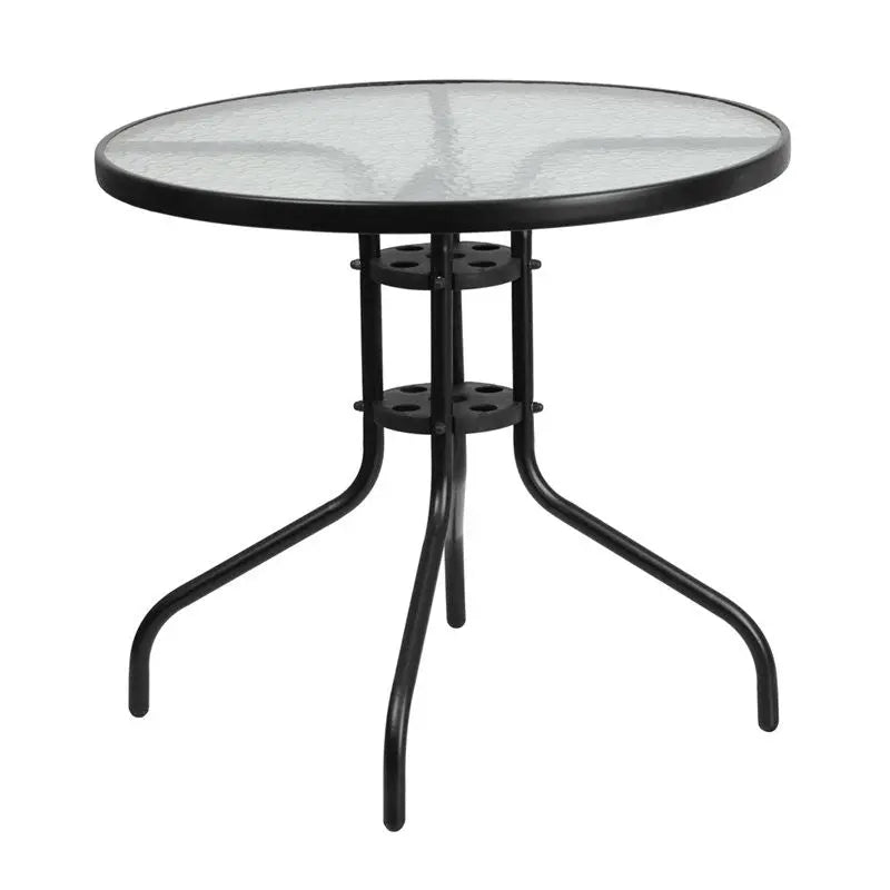 Skovde Round 31.5'' Tempered Glass Metal Table for Patio/Bar iHome Studio