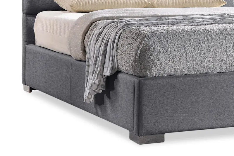 Sophie Grey Fabric Upholstered Platform Bed w/Grid Tufted Headboard (Queen) iHome Studio