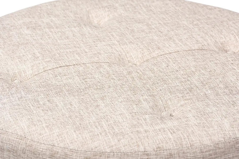 Tyler Beige Fabric Upholstered Natural Wood Cocktail Ottoman iHome Studio