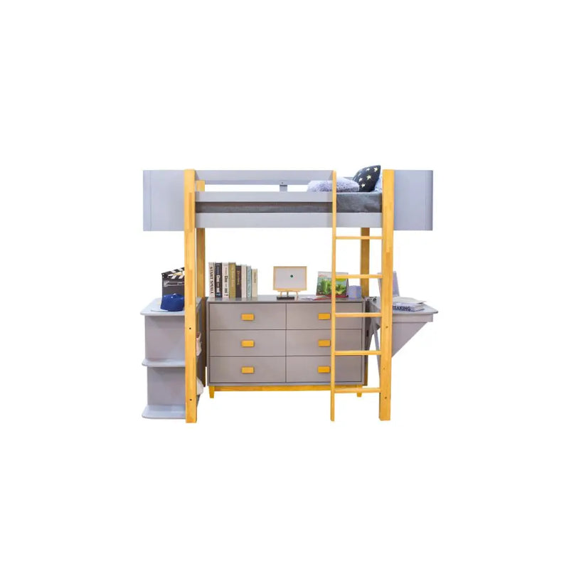 Tyson Twin Loft Bed w/Desk and Bookshelf, Gray & Natural iHome Studio