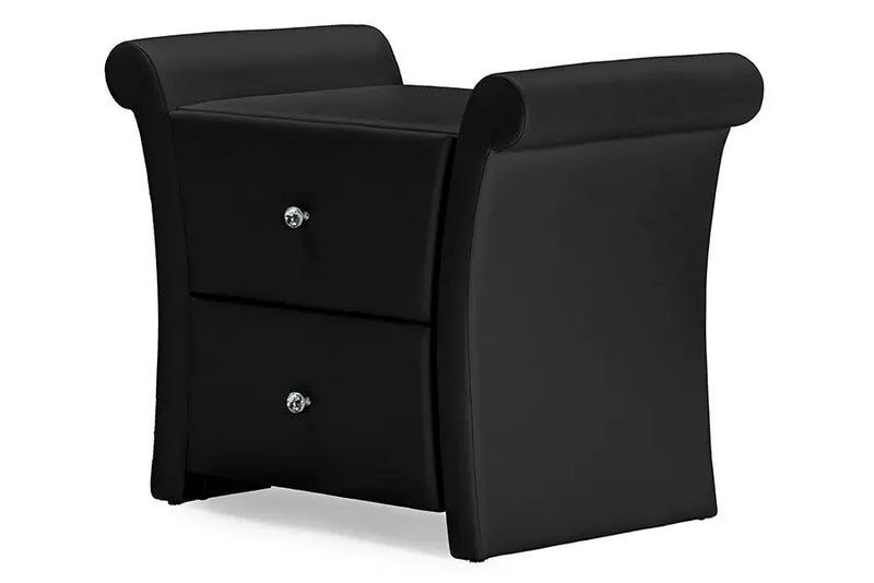 Victoria Matte Black PU Leather 2 Storage Drawers Nightstand Bedside Table iHome Studio