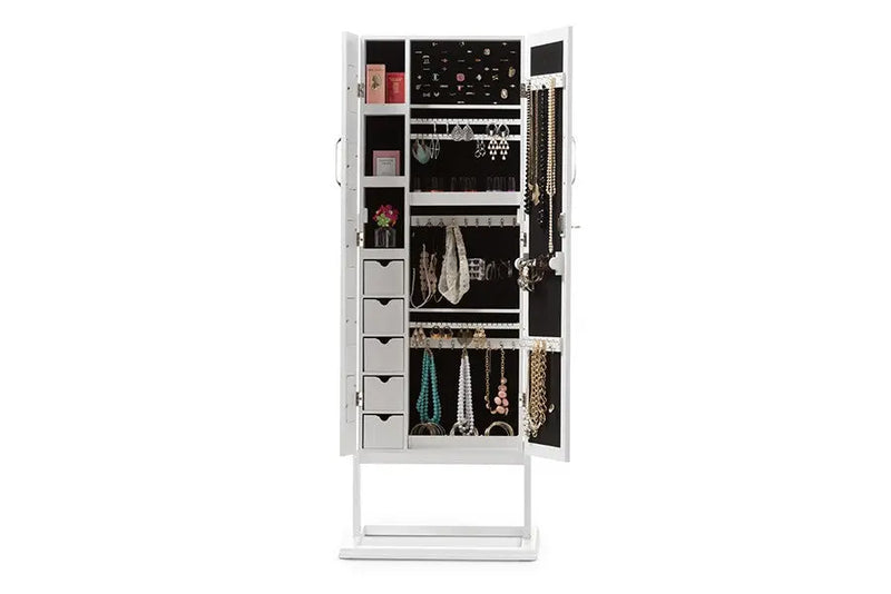 Vittoria White Finish Wood Square Foot Floor Standing Double Door Storage Jewelry Armoire Cabinet iHome Studio