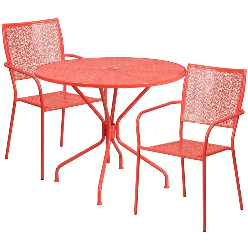 Westbury 3pcs Round 35.25'' Coral Steel Table w/2 Square Back Chairs iHome Studio