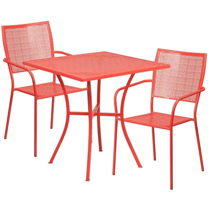 Westbury 3pcs Square 28'' Coral Steel Table w/2 Square Back Chairs iHome Studio