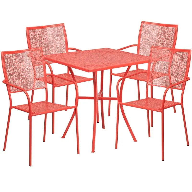 Westbury 5pcs Square 28'' Coral Steel Table w/4 Square Back Chairs iHome Studio