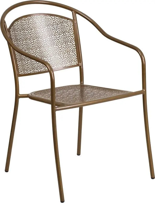 Westbury Gold Steel Arm Chair w/Round Back for Patio/Bar/Restaurant iHome Studio
