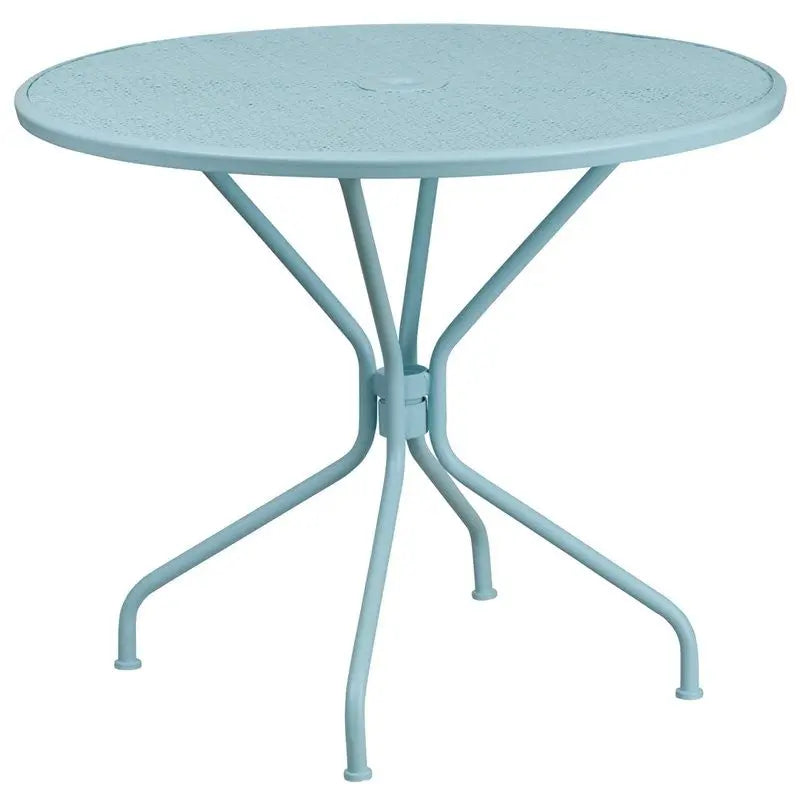 Westbury Round 35.25'' Sky Blue Steel Table for Patio/Bar iHome Studio