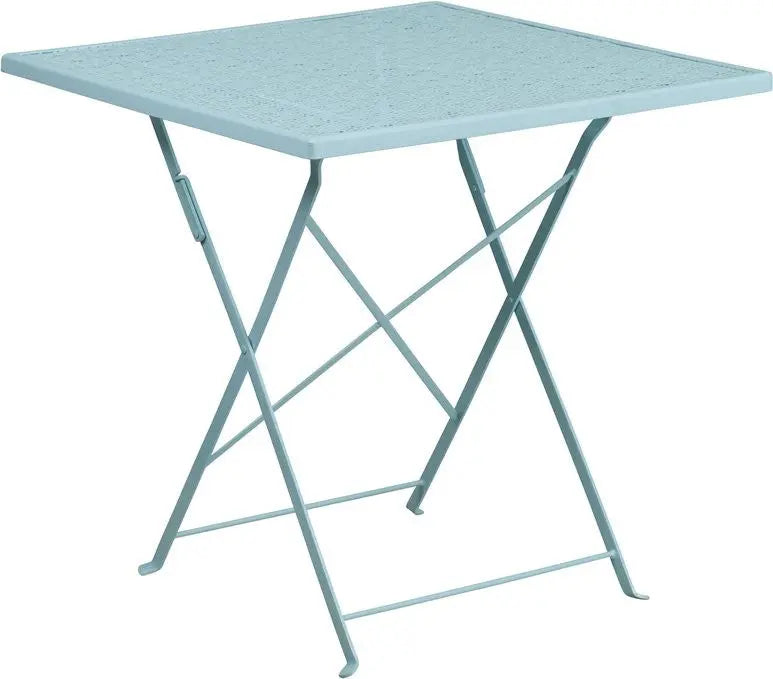 Westbury Square 28'' Sky Blue Steel Folding Table for Patio/Bar iHome Studio