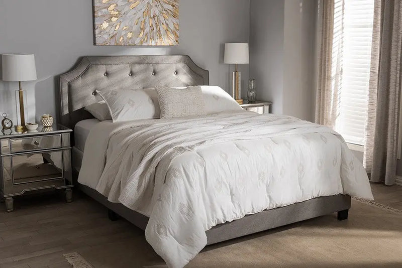 Willis Light Grey Fabric Upholstered Box Spring Bed (Full) iHome Studio