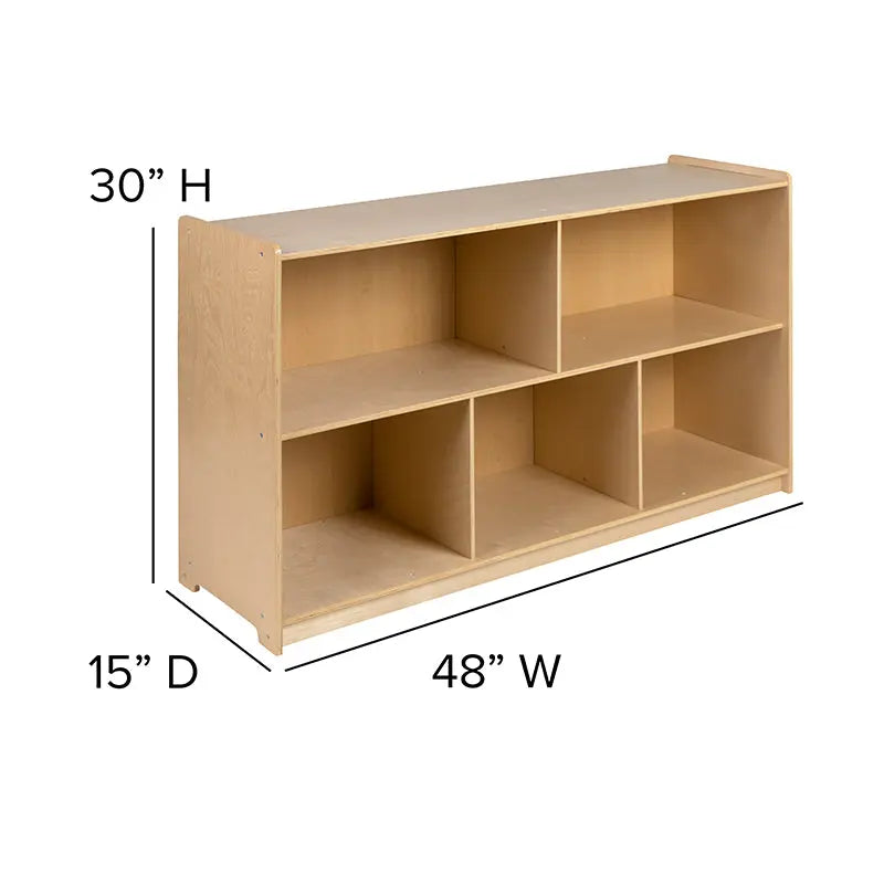 Wooden 5 Section School Classroom Storage Cabinet, 30"H x 48"L (Natural) iHome Studio
