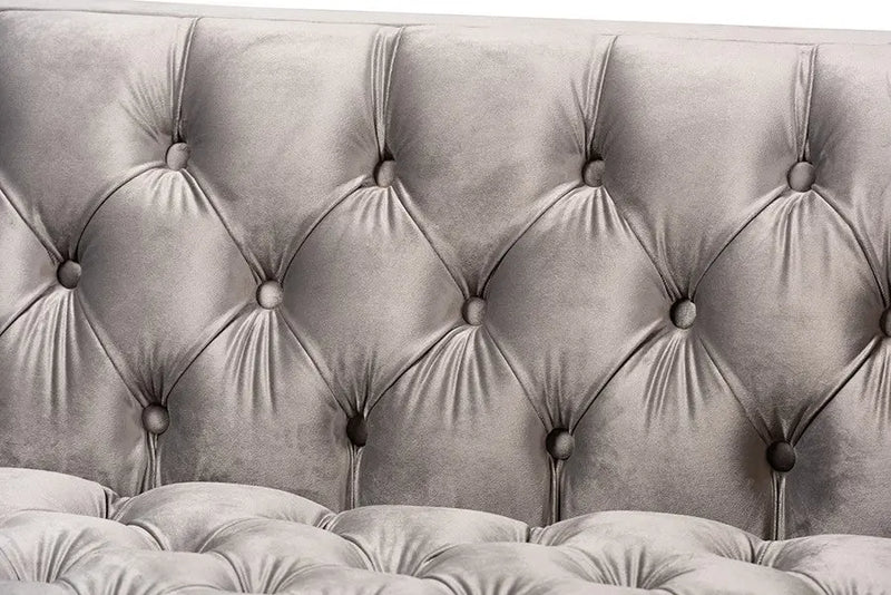 Zanetta Gray Velvet Upholstered Gold Finished Sofa iHome Studio