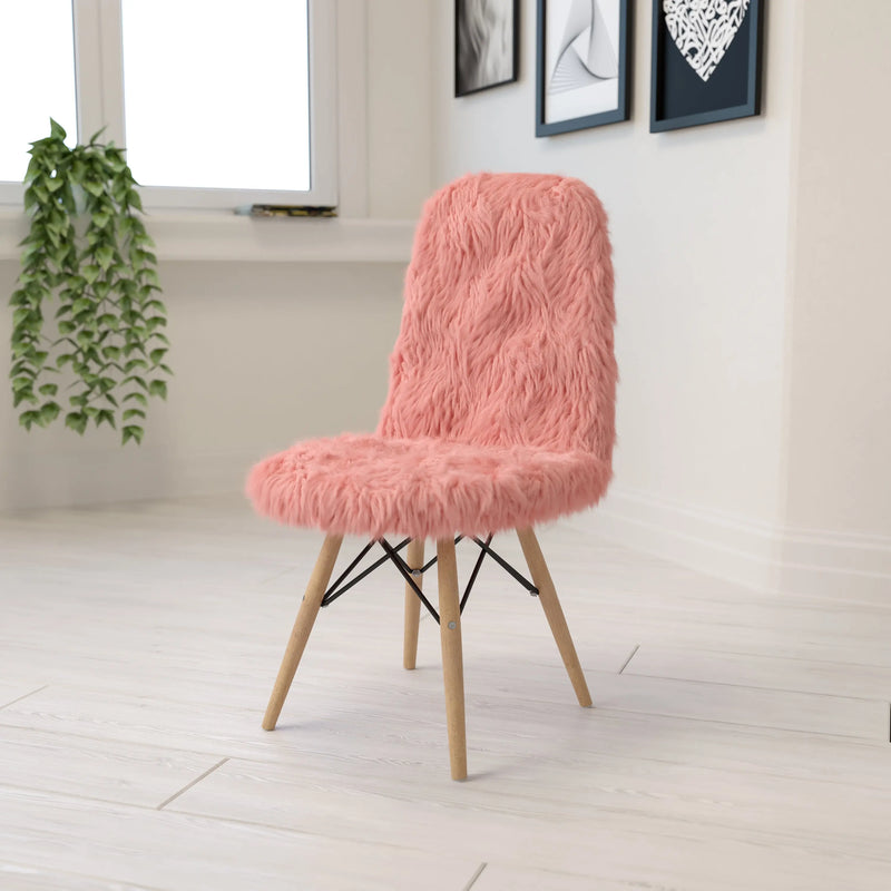 Zina Shaggy Dog Pink Accent Chair iHome Studio