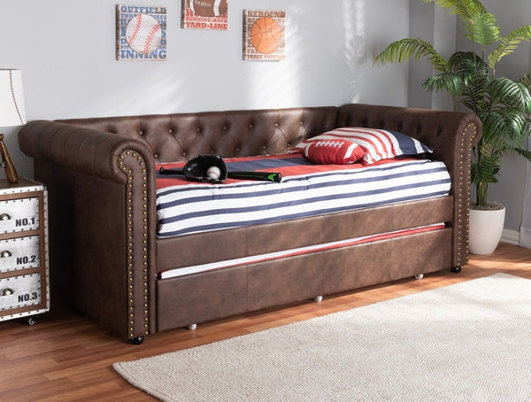 Daybeds with trundle in a bedroom for multi purpose sleeping solutions.