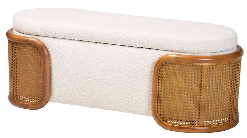 Modern ivory bouclé chair with soft textured upholstery, adding warmth and elegance to a contemporary living room