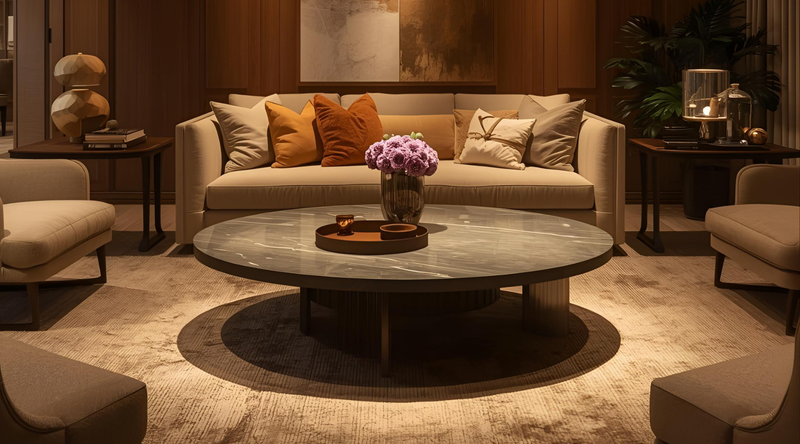 Oval Coffee table in night setting