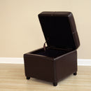 Davet Brown Full Leather Storage Cube Ottoman Baxton