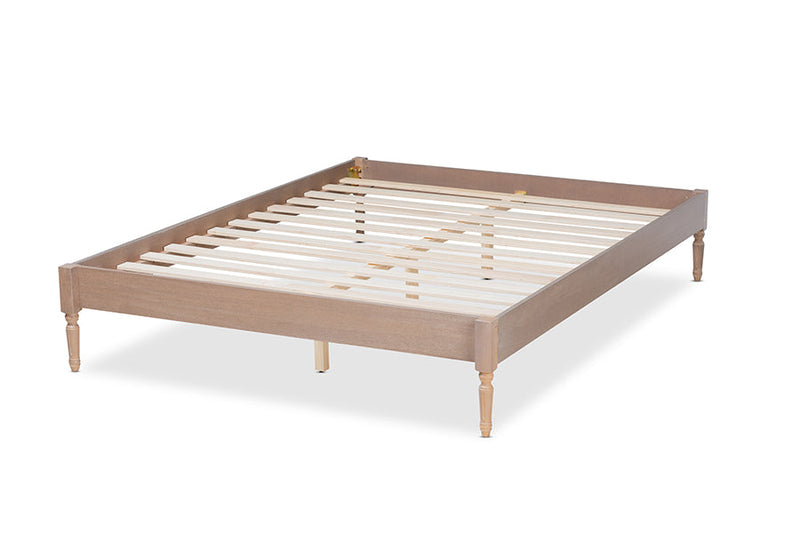 Bonilla French Bohemian Antique Oak Queen Size Platform Bed Baxton