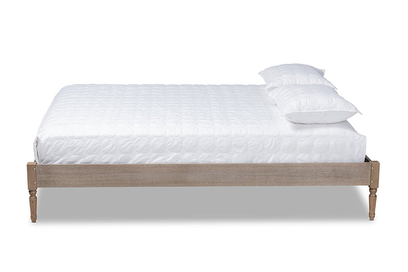 Bonilla French Bohemian Weathered Gray Oak Queen Size Platform Bed Baxton