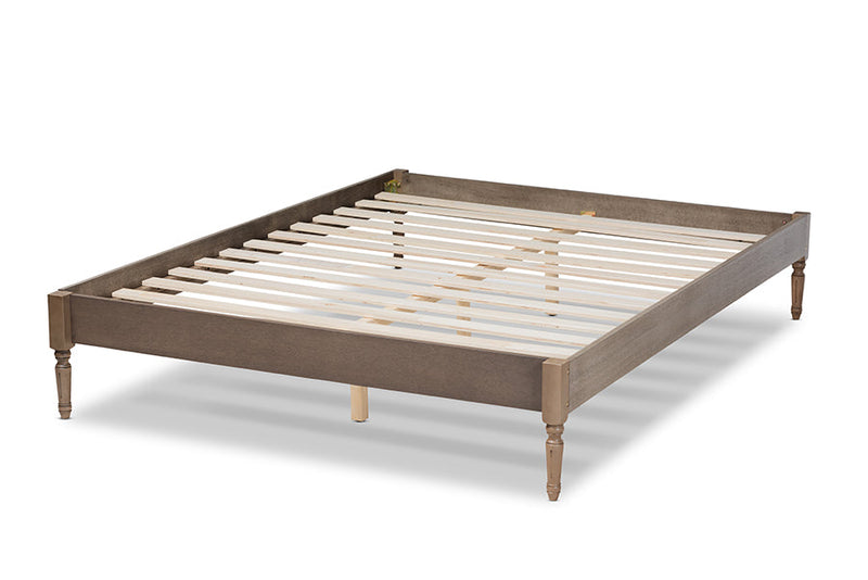 Bonilla French Bohemian Weathered Gray Oak Queen Size Platform Bed Baxton
