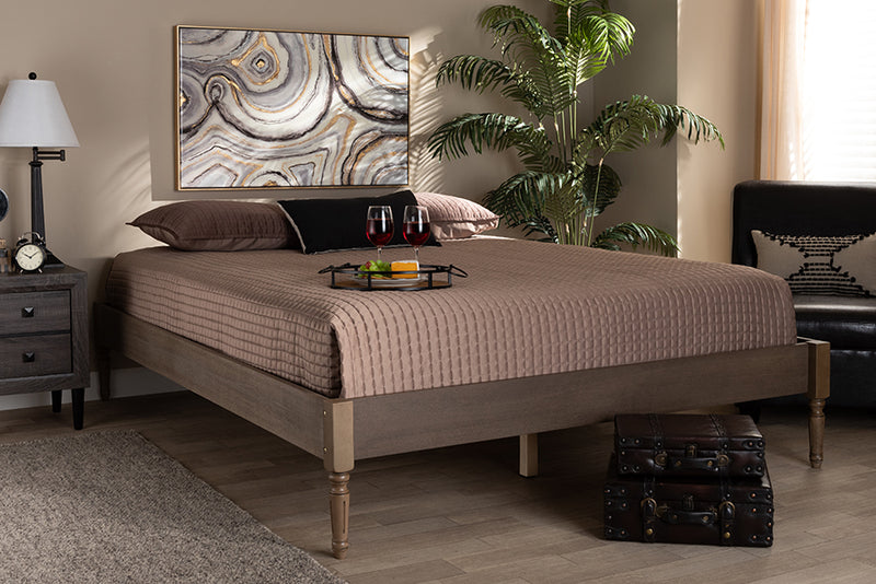 Bonilla French Bohemian Weathered Gray Oak Finished Wood Full Size Platform Bed