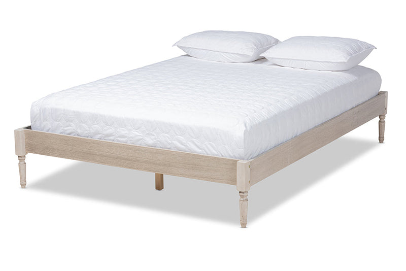 Bonilla French Bohemian Antique White Oak King Size Platform Bed Baxton