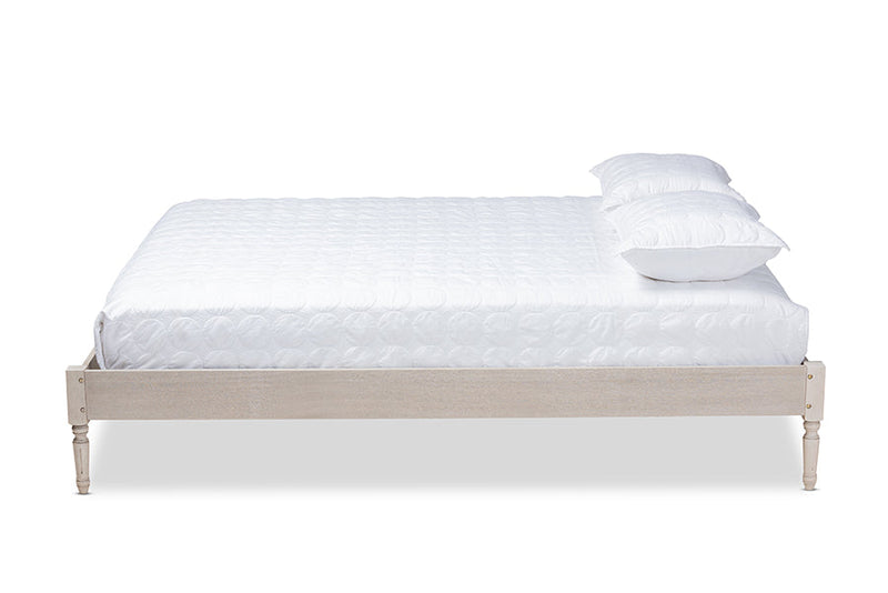 Bonilla French Bohemian Antique White Oak King Size Platform Bed Baxton