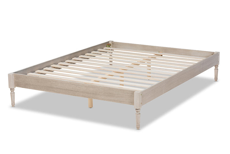 Bonilla French Bohemian Antique White Oak King Size Platform Bed Baxton