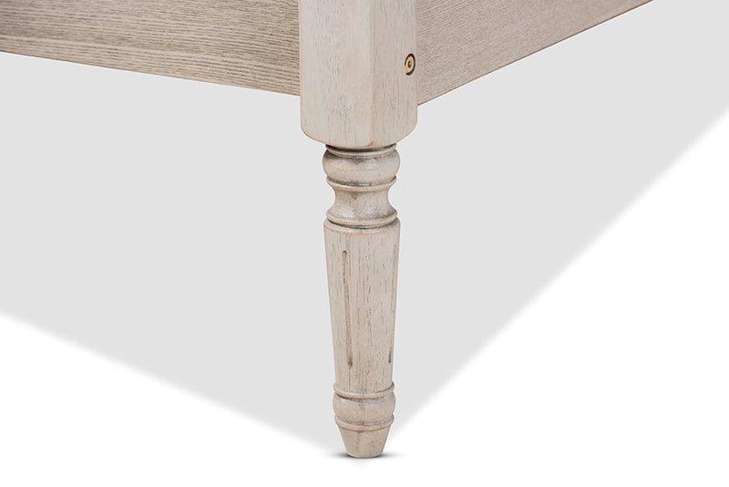 Bonilla French Bohemian Antique White Oak King Size Platform Bed Baxton