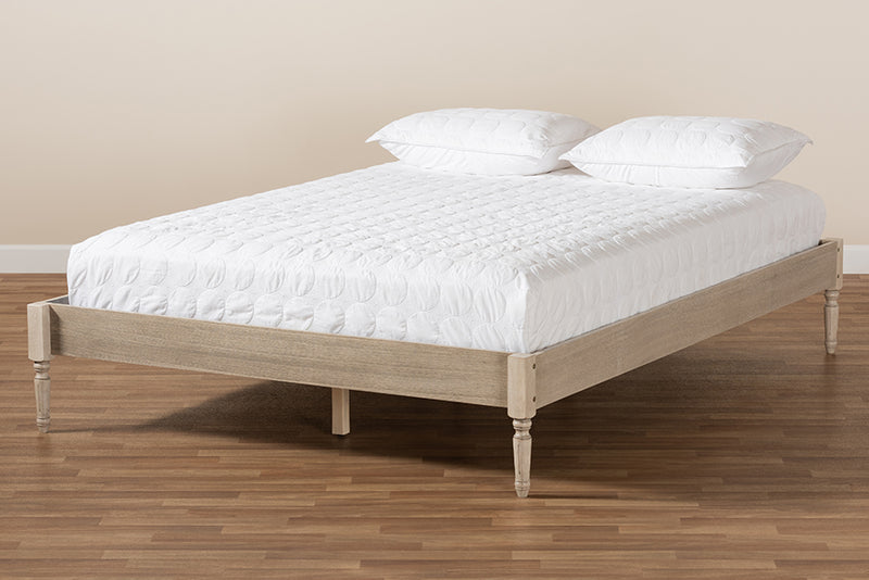 Bonilla French Bohemian Antique White Oak Finished Wood Full Size Platform Bed