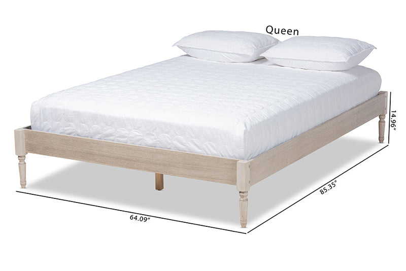 Bonilla French Bohemian Antique White Oak King Size Platform Bed Baxton