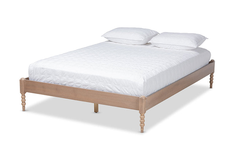 Sabine French Bohemian Antique Oak King Size Platform Bed Baxton