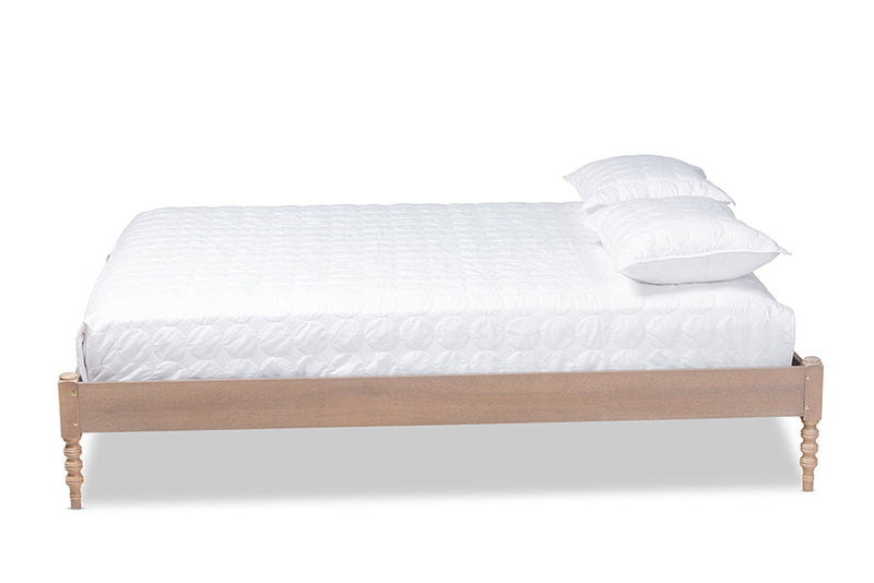 Sabine French Bohemian Antique Oak King Size Platform Bed Baxton