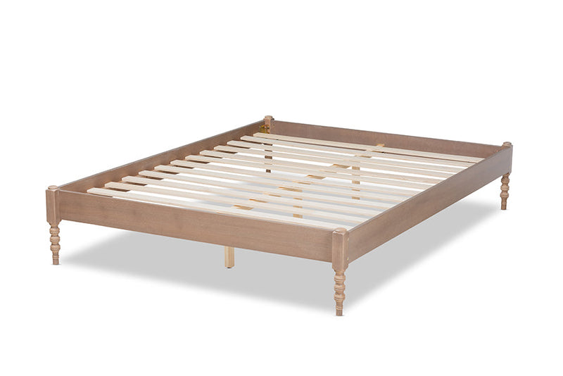 Sabine French Bohemian Antique Oak King Size Platform Bed Baxton