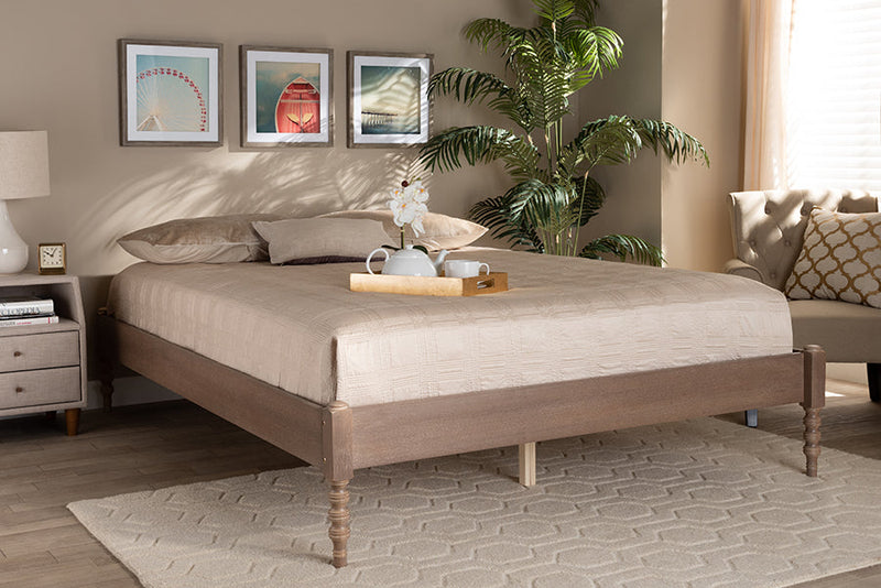 Sabine French Bohemian Antique Oak King Size Platform Bed Baxton